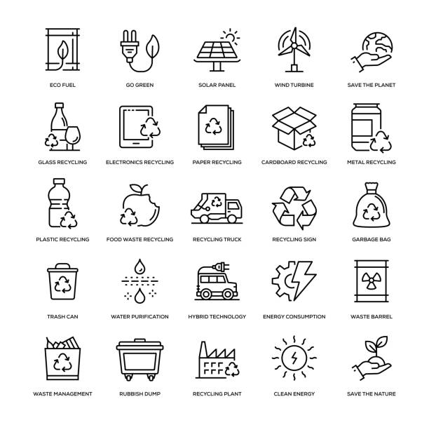 ilustraciones, imágenes clip art, dibujos animados e iconos de stock de conjunto de iconos de reciclaje - ease