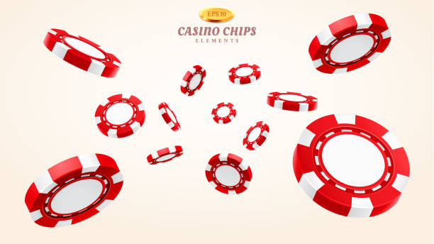 Red 3d casino chips or flying realistic tokens Red 3d casino chips or flying realistic tokens for gambling, entertainment house volumetric blank or empty cash for roulette or poker, blackjack. Gamble and winner, risk and luck, betting and fortune gambling chip stock illustrations