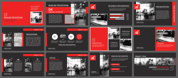 赤と黒のスライド プレゼンテーション テンプレートの背景。インフォ グラフィック ビジネス要素。チラシ、パンフレット、リーフレット、企業、マーケティング、広告、アニュアル レポ� - プレゼン点のイラスト素材／クリップアート素材／マンガ素材／アイコン素材