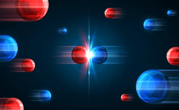 Red and blue particles collision vector art illustration