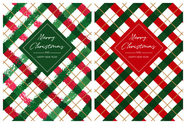 ilustrações de stock, clip art, desenhos animados e ícones de red and green checkered crhistmas background - tartan christmas