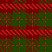 Red and green Scotland textile seamless pattern. Fabric texture check tartan plaid. Abstract geometric background for cloth, card, fabric. Monochrome graphic repeating design. Modern squared ornament