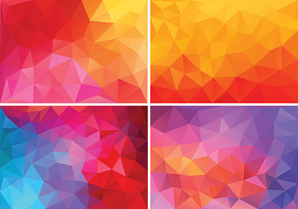 red and pink low poly backgrounds, vector set abstract red, orange, pink low poly backgrounds, set of vector design elements polygon background stock illustrations
