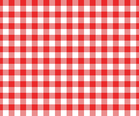 Red and white gingham seamless pattern. Checkered texture for picnic blanket, tablecloth, plaid, clothes. Italian style overlay, fabric geometric background, retro textile design. Vector illustration