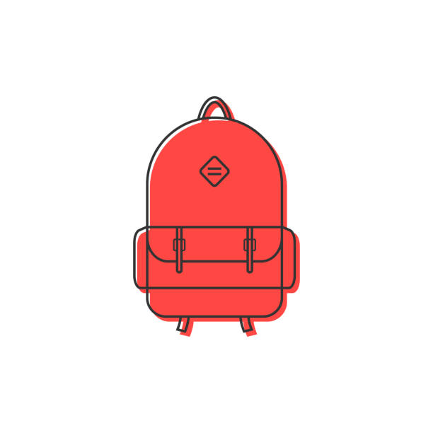 stockillustraties, clipart, cartoons en iconen met rode rugzak dunne lijn pictogram - backpack