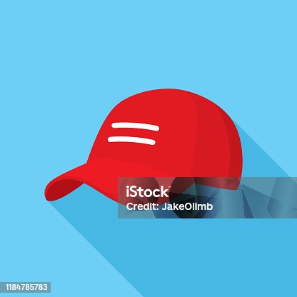 istock Red Baseball Cap Icon Flat 1184785783