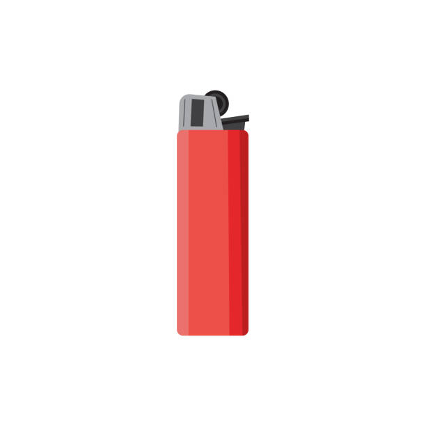 Red blank cigarette lighter without flame flat vector illustration isolated. Red blank cigarette lighter without flame, flat vector illustration isolated on white background. Lighter modern device or tool symbol to light cigarettes. cigarette lighter stock illustrations