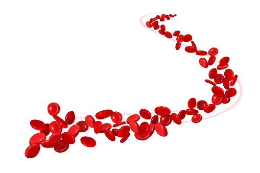 Red blood cells flowing through an artery on a white background. Vector illustration