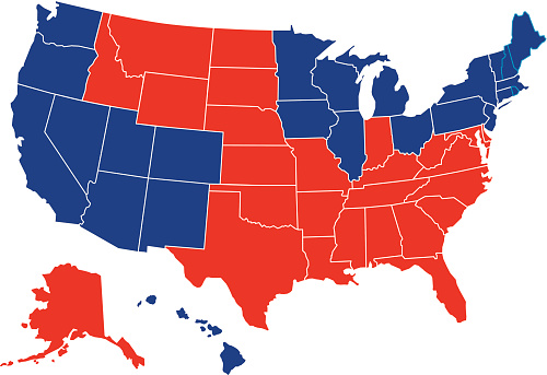 USA Red Blue Map All Fifty States