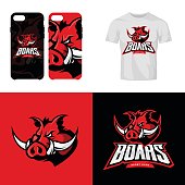 Red boar head sport club isolated vector icon concept. Modern professional team badge mascot design.