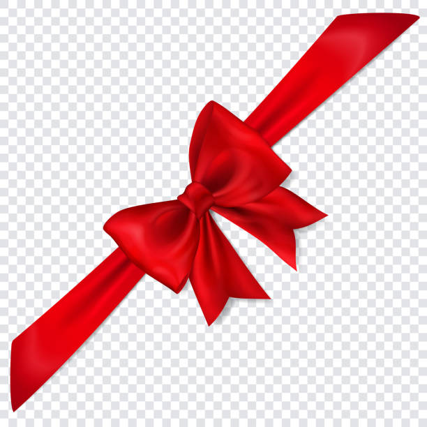 Red bow with diagonally ribbon Beautiful red bow with diagonally ribbon with shadow on transparent background red stock illustrations