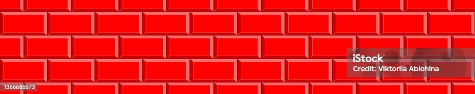 istock Red brick wall seamless pattern. Kitchen or bathroom metro tile design. Geometric background. Vector flat illustration 1366685573