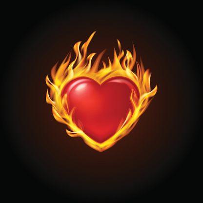 Red burning heart on a black background
