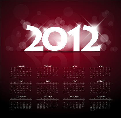 Red calendar for the new year 2012 with back light