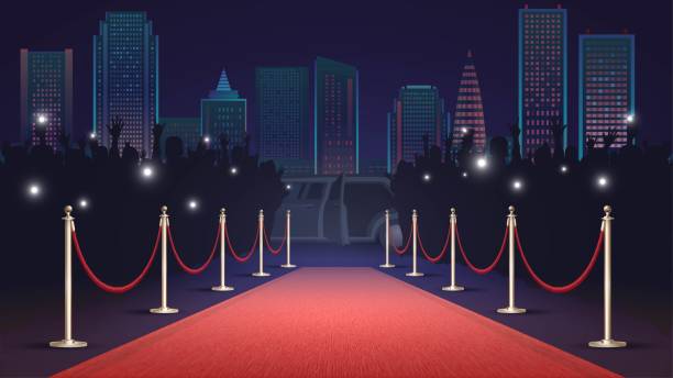 A red carpet and a crowd vector art illustration