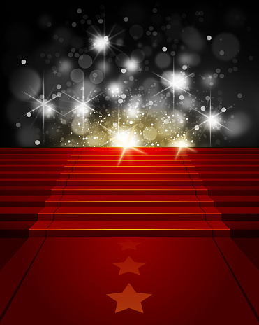 Red Carpet on Steps with Paparazzi Flashes