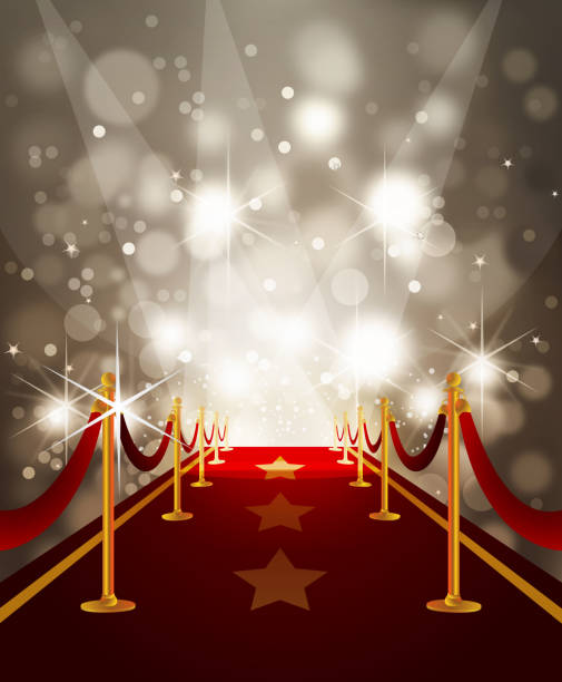 Red Carpet with Paparazzi Flashes Self illustrated beautiful red carpet with paparazzi flashes background.Each element in a separate layers.Very easy to edit vector EPS 10 file.It has transparency layers with blend effects. camera flash stock illustrations
