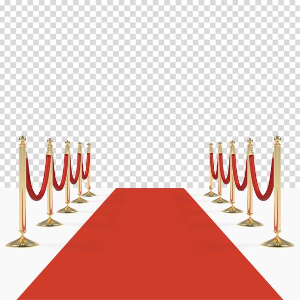 illustrazioni stock, clip art, cartoni animati e icone di tendenza di red carpet con corde rosse su montanti dorati - red carpet