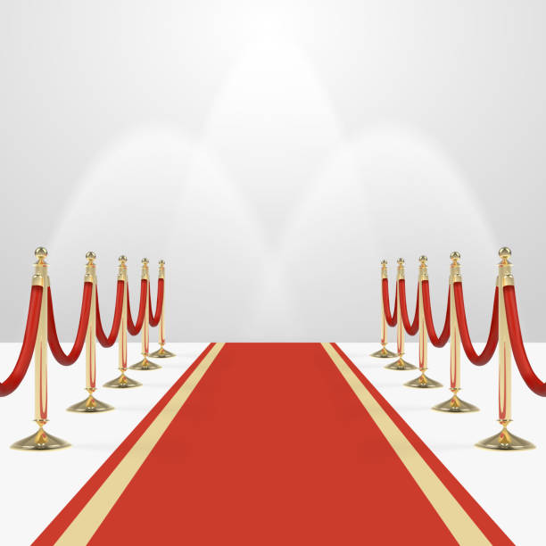 ilustrações de stock, clip art, desenhos animados e ícones de red carpet with red ropes on golden stanchions - ropes backstage theater