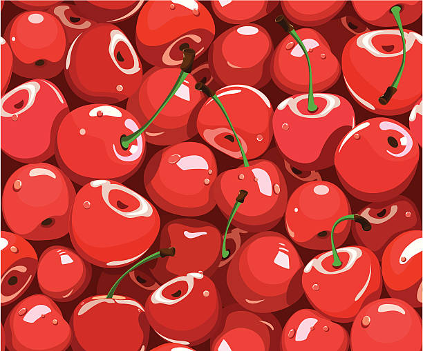 Red cartoon cherries pattern all over page vector art illustration