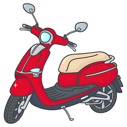 Red city modern electric motor scooter vector illustration
