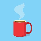 istock Red coffee mug with steam in flat design style. Vector illustration 825154518