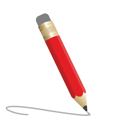 Red color pencil, half length, draws a black line