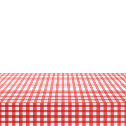 Red corner tablecloth on white background. Vector stock illustration.