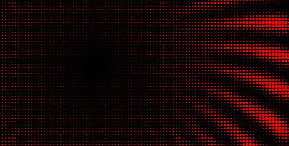 Red dotted halftone spiral rays background.
