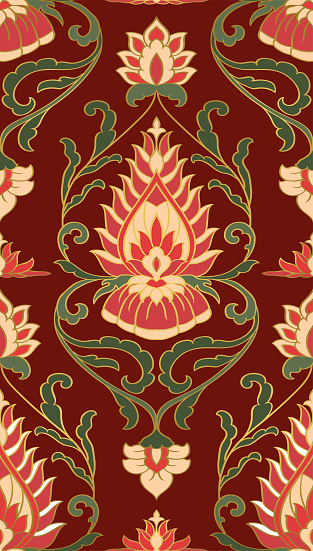 Red floral pattern.