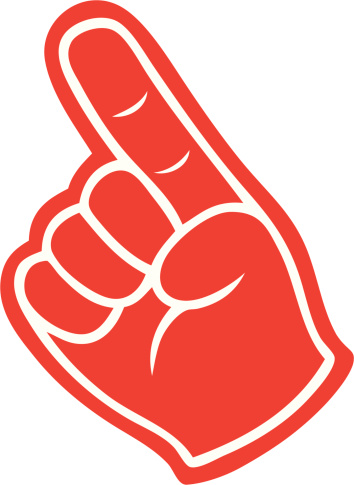 Red foam finger with white outlining on white background
