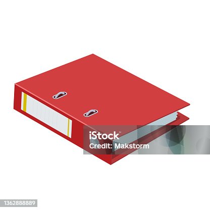 istock Red folder binder lying on the table 1362888889