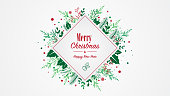 Red Green Square Christmas Placard with Christmas and New Year wishes