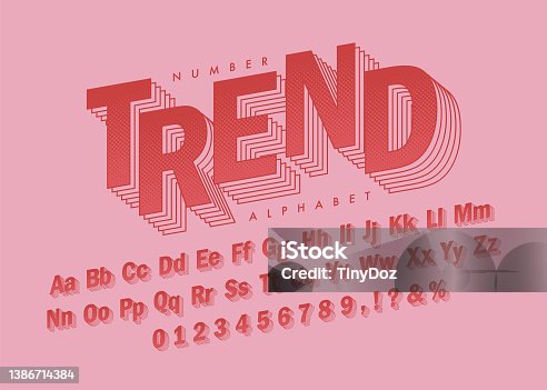 istock Red halftone retro vintage angle layered font and number 1386714384