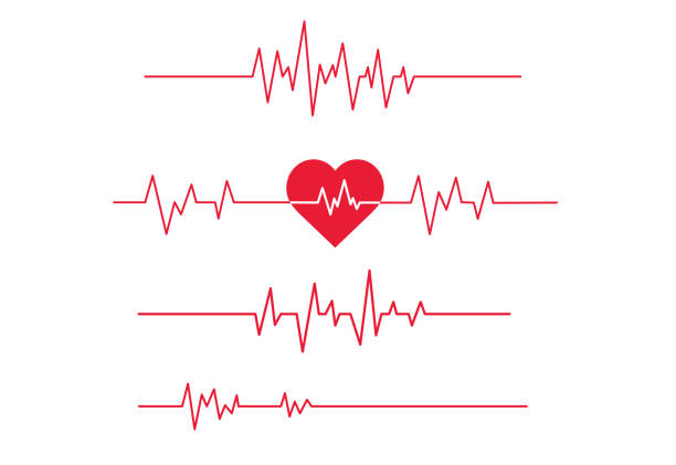 ikon garis detak jantung merah di latar belakang putih. - pengukur denyut nadi ilustrasi stok