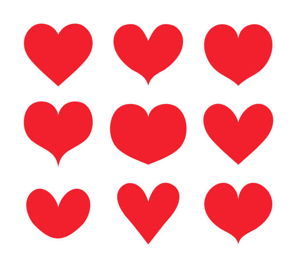 czerwone kształty serc zestaw, wektor kolekcji - heart stock illustrations