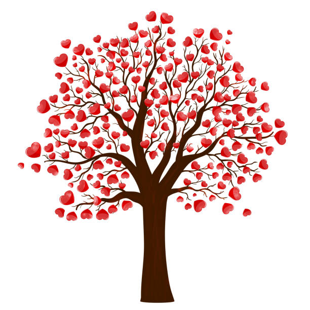 Red hearts tree for decoration design. Vector illustration for Happy Valentines day vector art illustration
