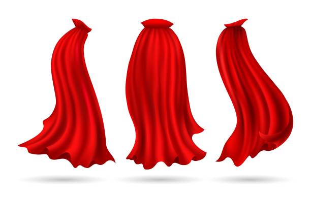 Red hero cape Hero cape. Red superhero cloak vector illustration, flowing silk super heroes costume mantel flying on wind cloth isolated on white, vector illustration flowing cape stock illustrations