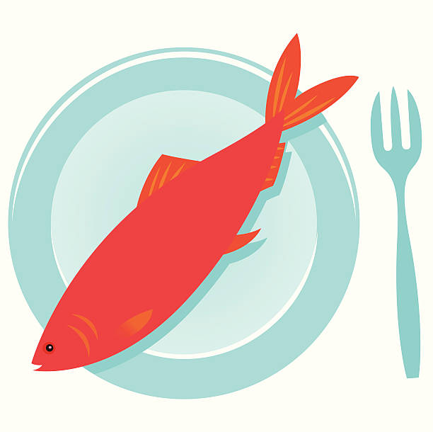 bildbanksillustrationer, clip art samt tecknat material och ikoner med red herring - tallrik med fisk