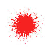 istock Red ink splatter on white background formed by individual particles. 1306345752