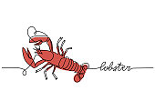 istock Red lobster or crayfish minimalist vector background, banner, poster. Signboard, store or shop sign design.One continuous line art drawing of lobster, crayfish 1326862823