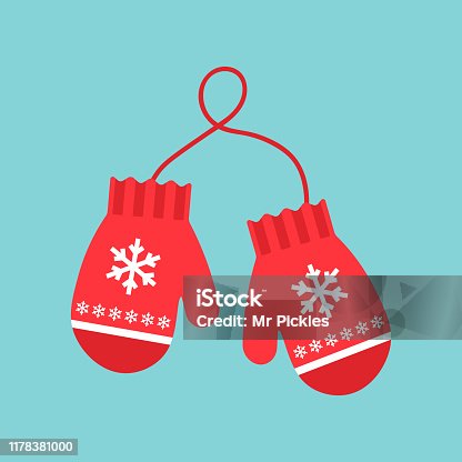 istock Red mittens. Snowflakes on mittens. Vector illustration. Flat design for business financial marketing banking advertising web concept cartoon illustration. 1178381000