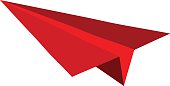 Red Paper plane on white background. Vector illustration.