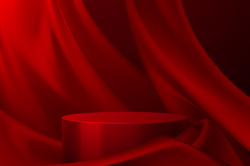 Red podium with red textile background