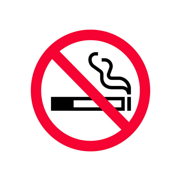 Red prohibition no smoking sign. Forbidden sign don't smoke. Do not smoke sign vector art illustration