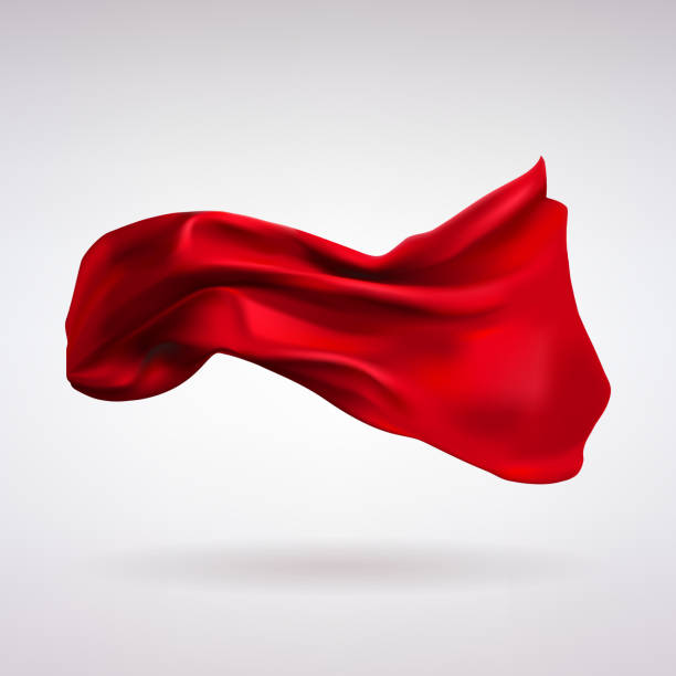 Red Satin Fabric Flying in the Wind red satin fabric flying in the wind on a light background flowing cape stock illustrations