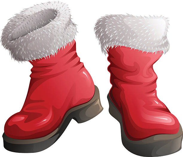 rote schuhe weihnachtsmann. weihnachtsbekleidung zubehör - nikolaus stiefel stock-grafiken, -clipart, -cartoons und -symbole
