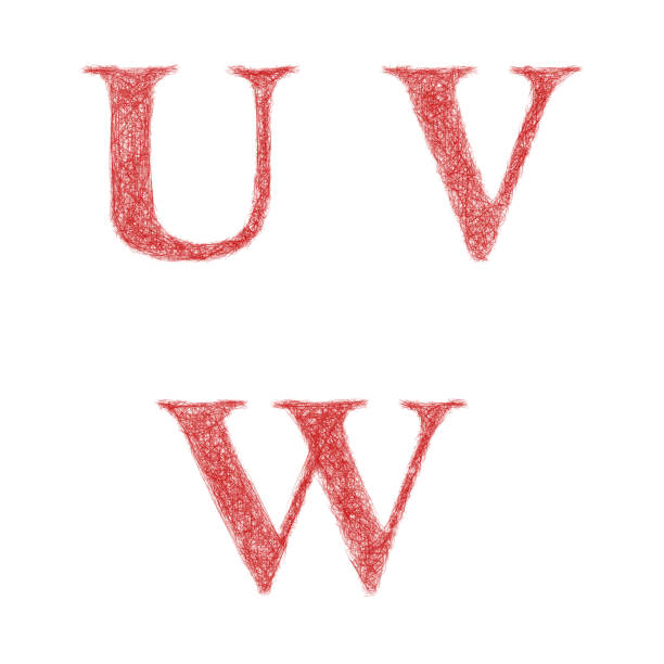 Red sketch font set - letters U, V, W Red sketch font design set - letters U, V, W drawing of a fancy letter v stock illustrations