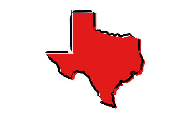 Red sketch map of Texas Stylized red sketch map of Texas illustration vector texas map stock illustrations