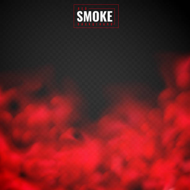 stockillustraties, clipart, cartoons en iconen met rode rook. mist rood poeder wolken roken spooky stoffige mist condensatie transparante smog textuur geïsoleerd op vector van de zwarte achtergrond - smoke alarm